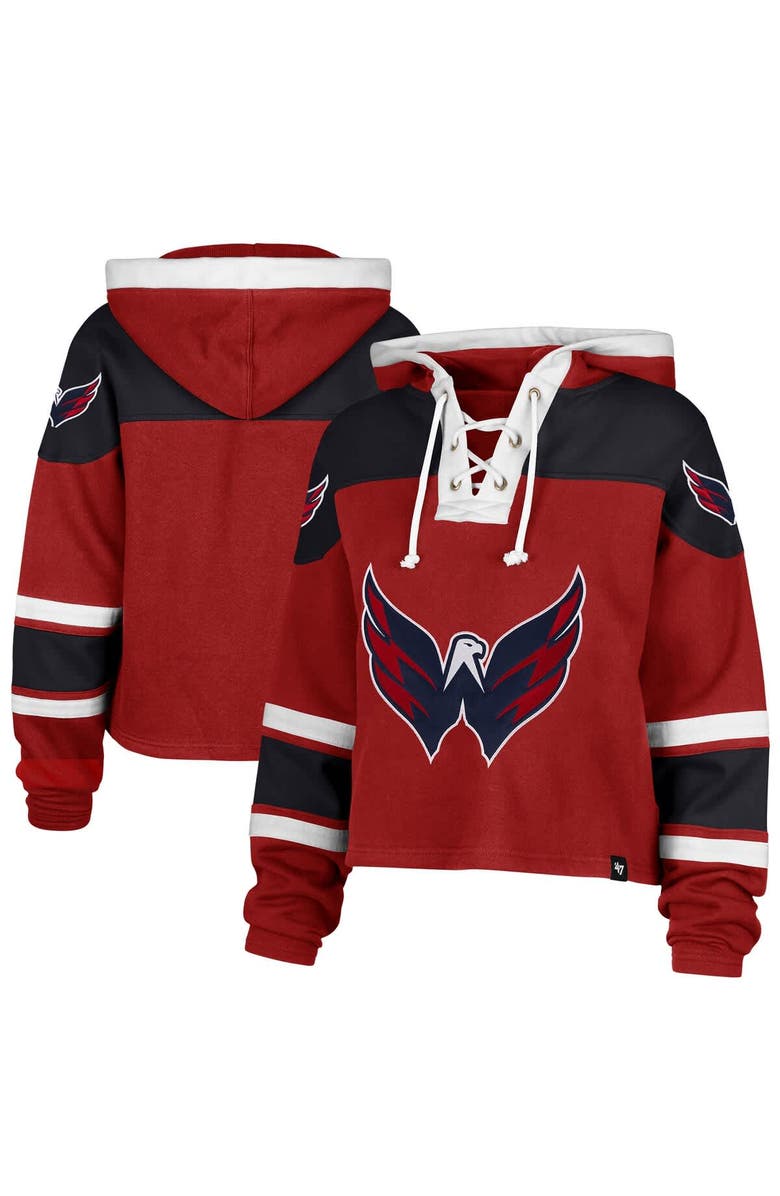 '47 Women's '47  Red Washington Capitals Cropped Lacer Hoodie, Alternate, color, Red
