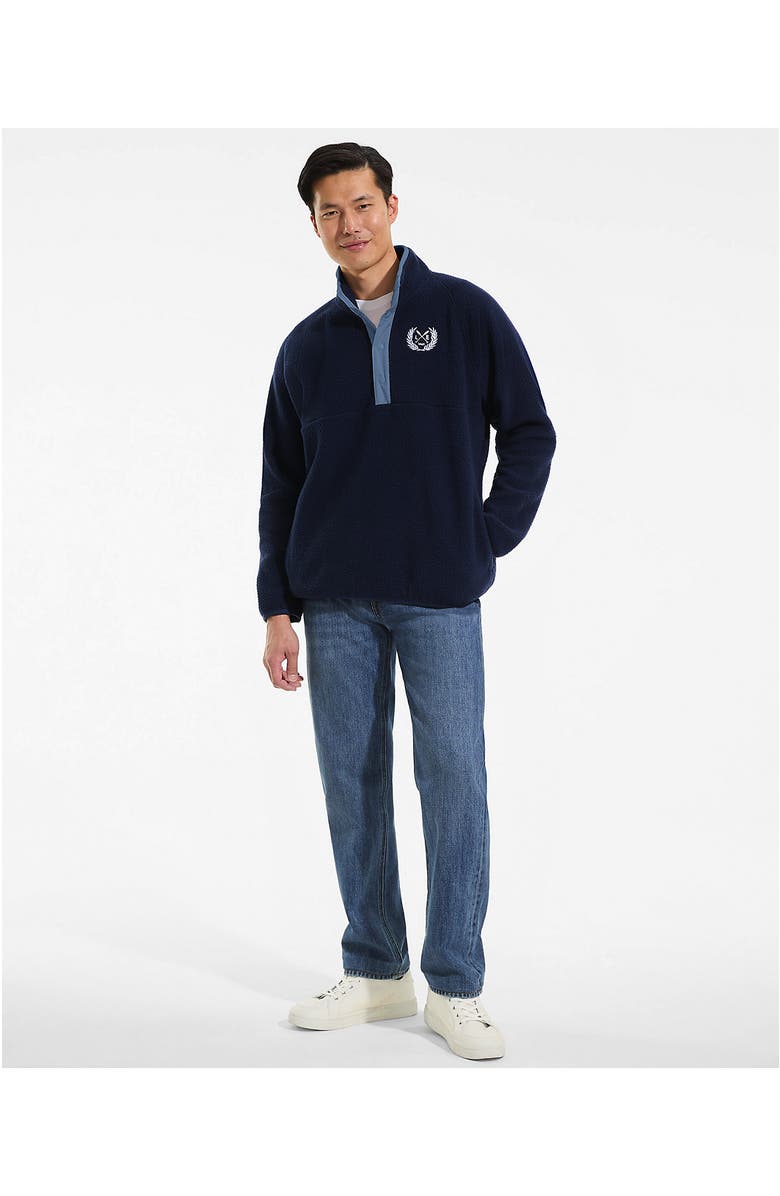 Lands' End Unisex Snap Neck Fleece Pullover, Alternate, color, Deep Sea Navy