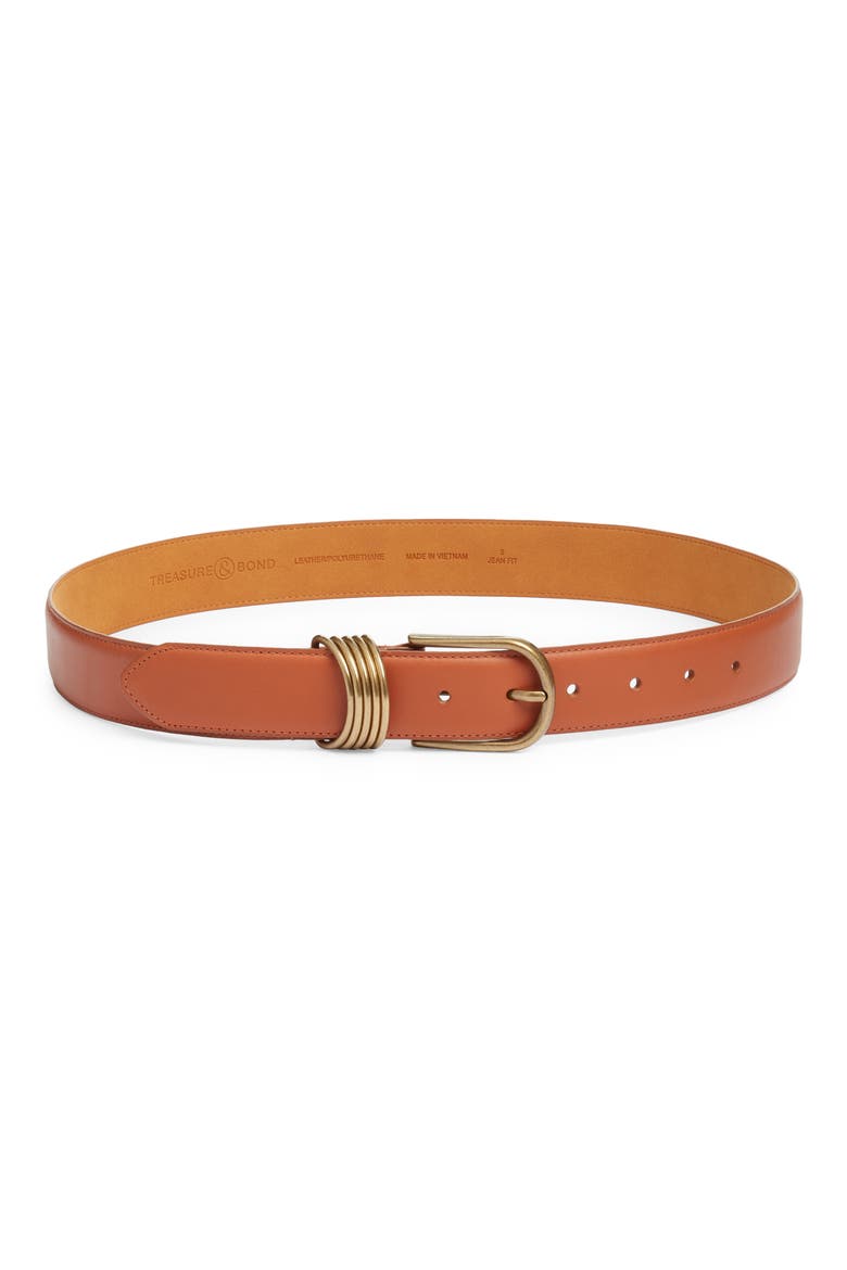 Parker Brass Hoop Leather Belt, Main, color, COGNAC