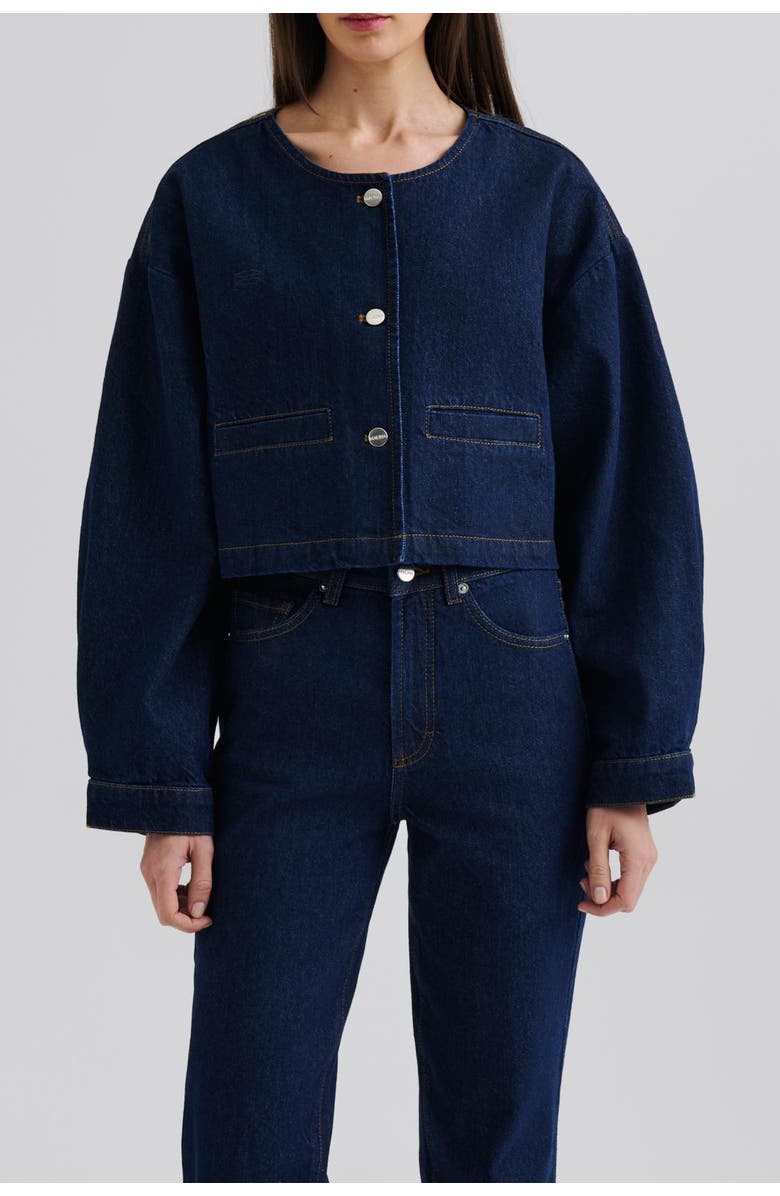 Malina Elowen Cropped Long Sleeve Denim Jacket, Alternate, color, Unwashed Dark Blue