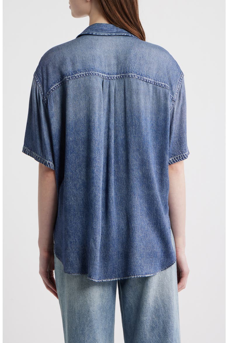 rb Miramar Slink Lounge Connie Trompe L'Oeil Faux Denim Button-Up Shirt, Alternate, color, LAGOON