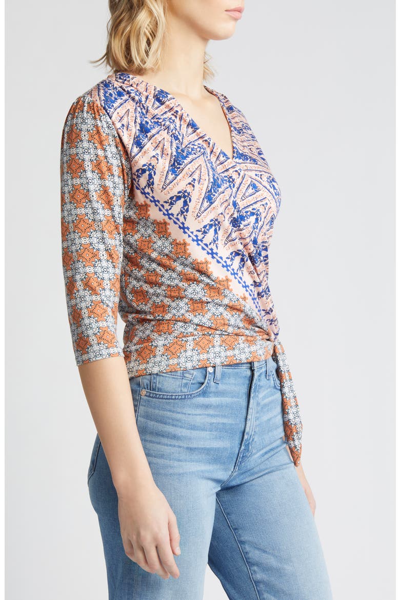 Print Tie Waist Faux Wrap Top, Alternate, color, BLUSH