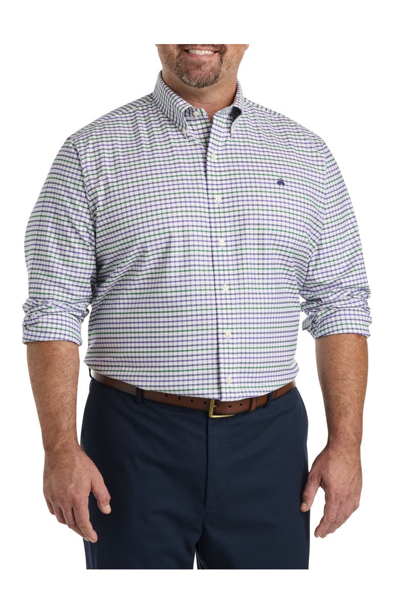 Brooks Brothers Big & Tall Non-Iron Windowpane Sport Shirt, Main, color, Purple Green Wp