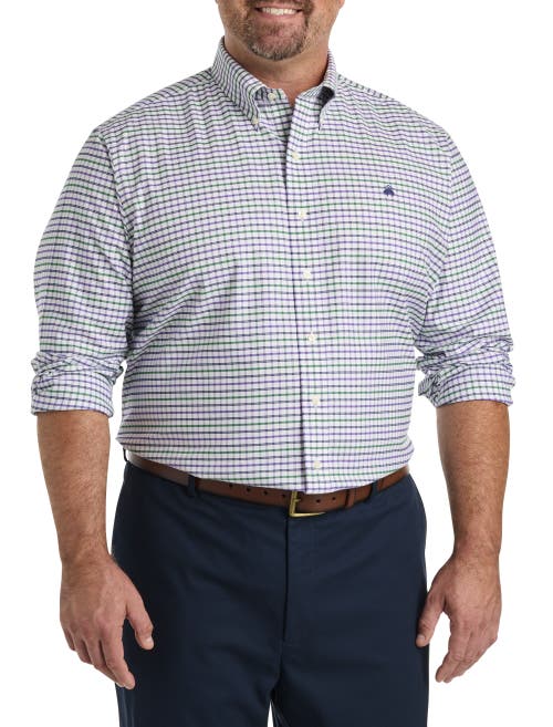 Brooks Brothers Big & Tall Non-Iron Windowpane Sport Shirt in Purple Green Wp 