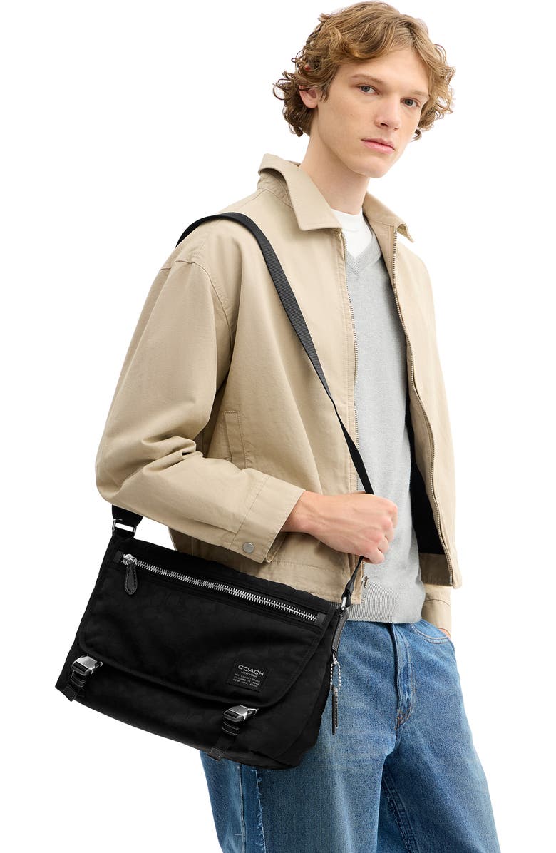 COACH Signature Nylon Messenger Bag, Alternate, color, Black