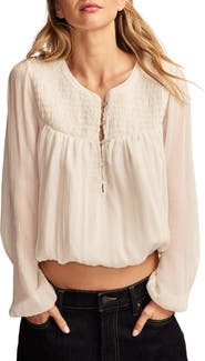 Lucky Brand Smocked Yoke Bubble Crop Top