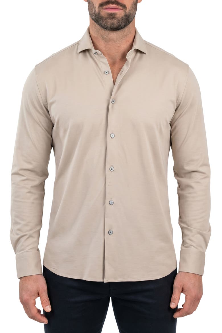 Einstein Long Sleeve Stretch Dress Shirt, Main, color, BEIGE