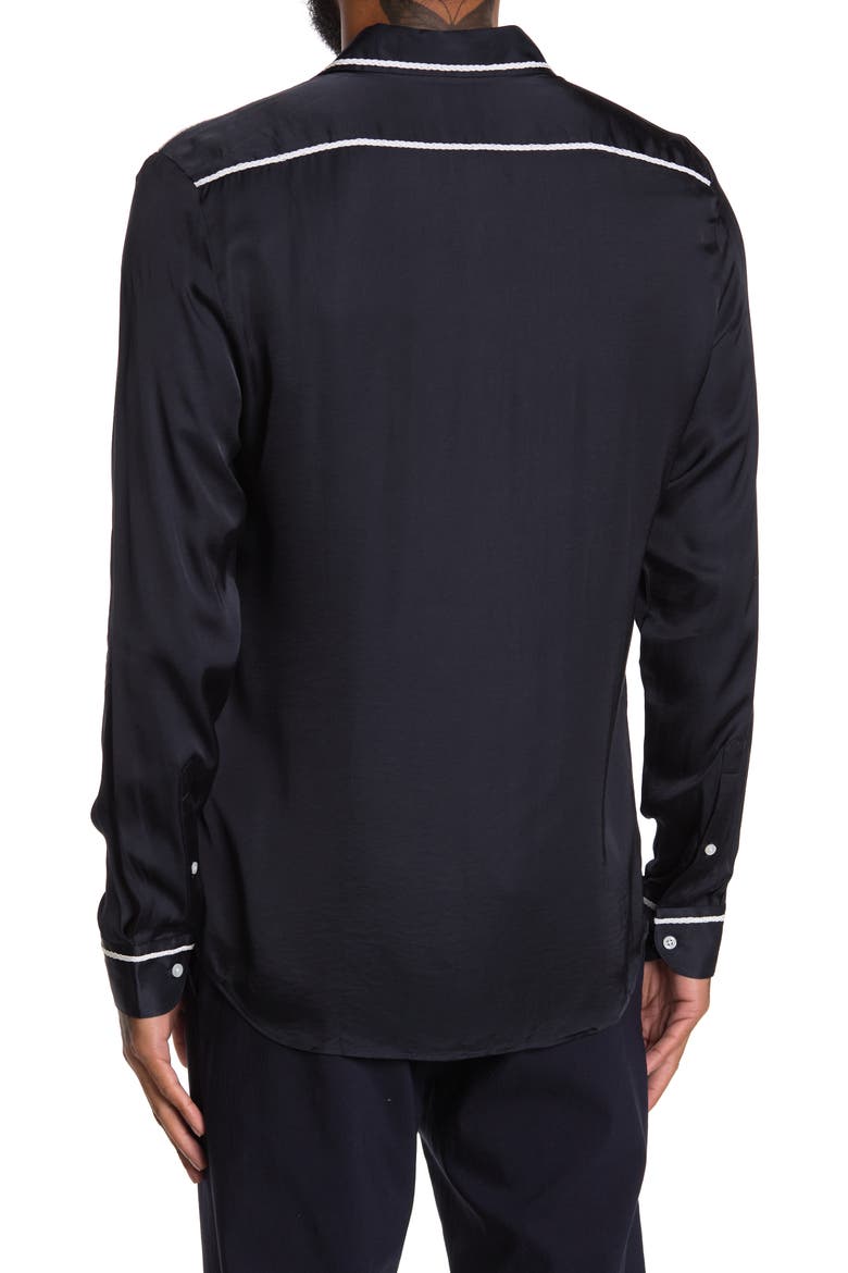 Tipped Braided Trim Long Sleeve Shirt, Alternate, color, NAVY