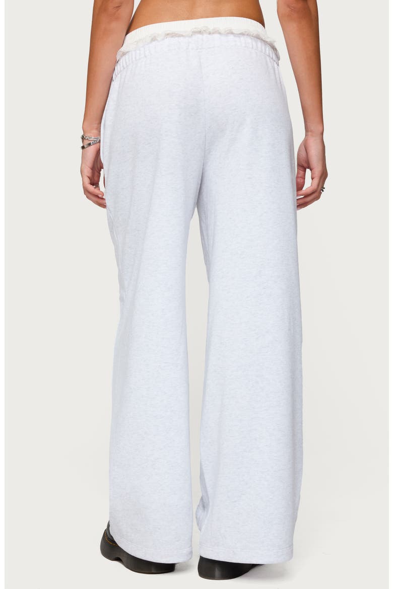 Tamia Peekaboo Lace Trim Wide Leg Pants, Alternate, color, LIGHT-GREY-MELANGE