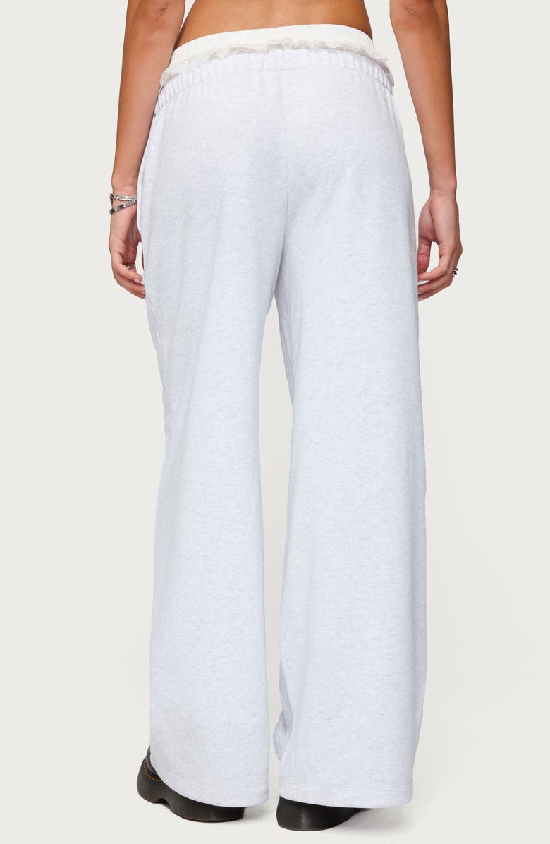 EDIKTED Tamia Peekaboo Lace Trim Wide Leg Pants, Alternate, color, Light-Grey-Melange