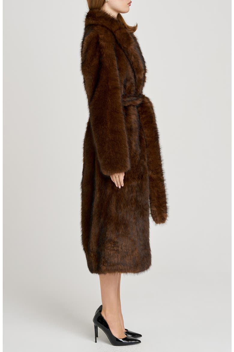 x Sara Walker Diana Faux Fur Wrap Coat, Alternate, color, RICH BROWN