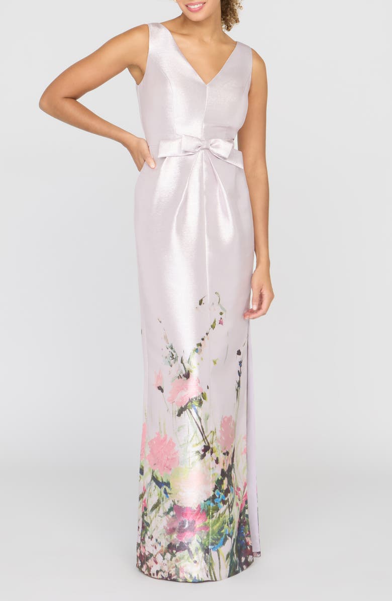 Kay Unger Wendy Metallic Floral Gown, Main, color, Lilac Mist Multi