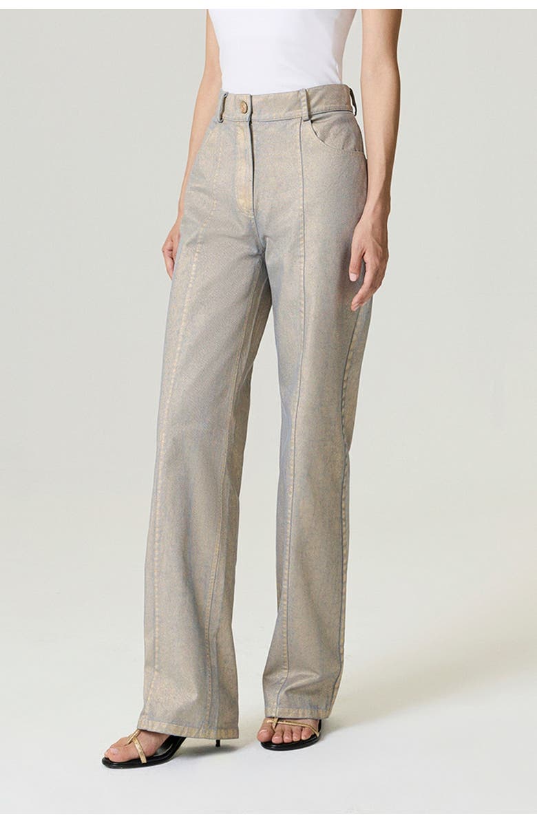 Nocturne Metallic Straight-Leg Jeans, Alternate, color, Metallic Gold