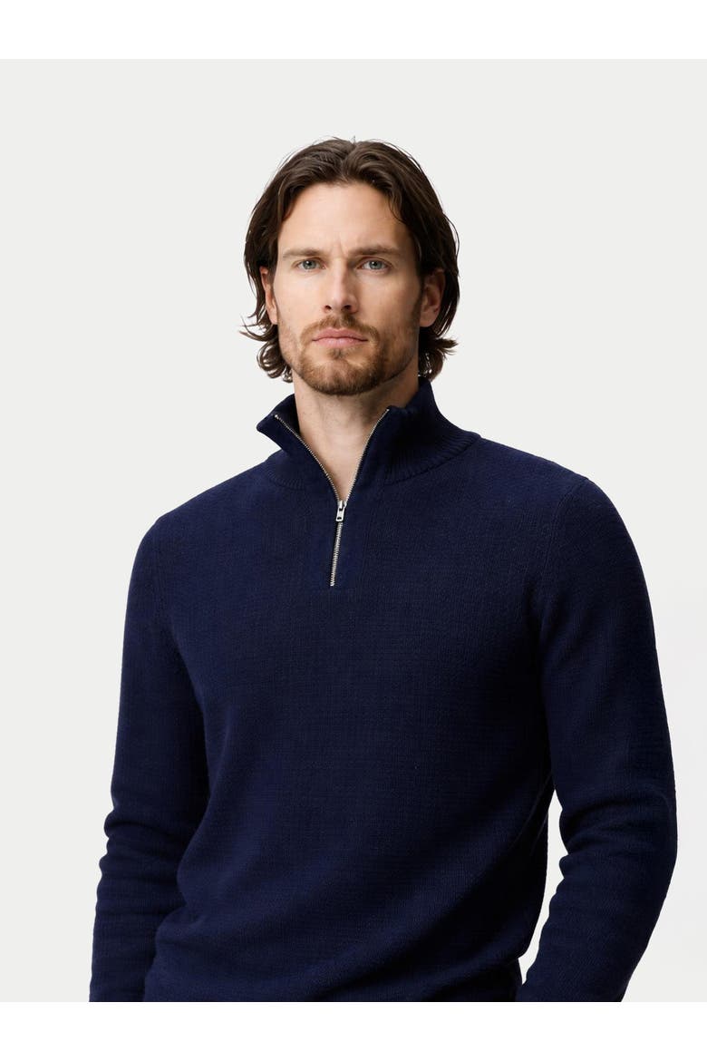 Men's Cashmere Waffle Knit Half-Zip Sweater, Alternate, color, navy blazer