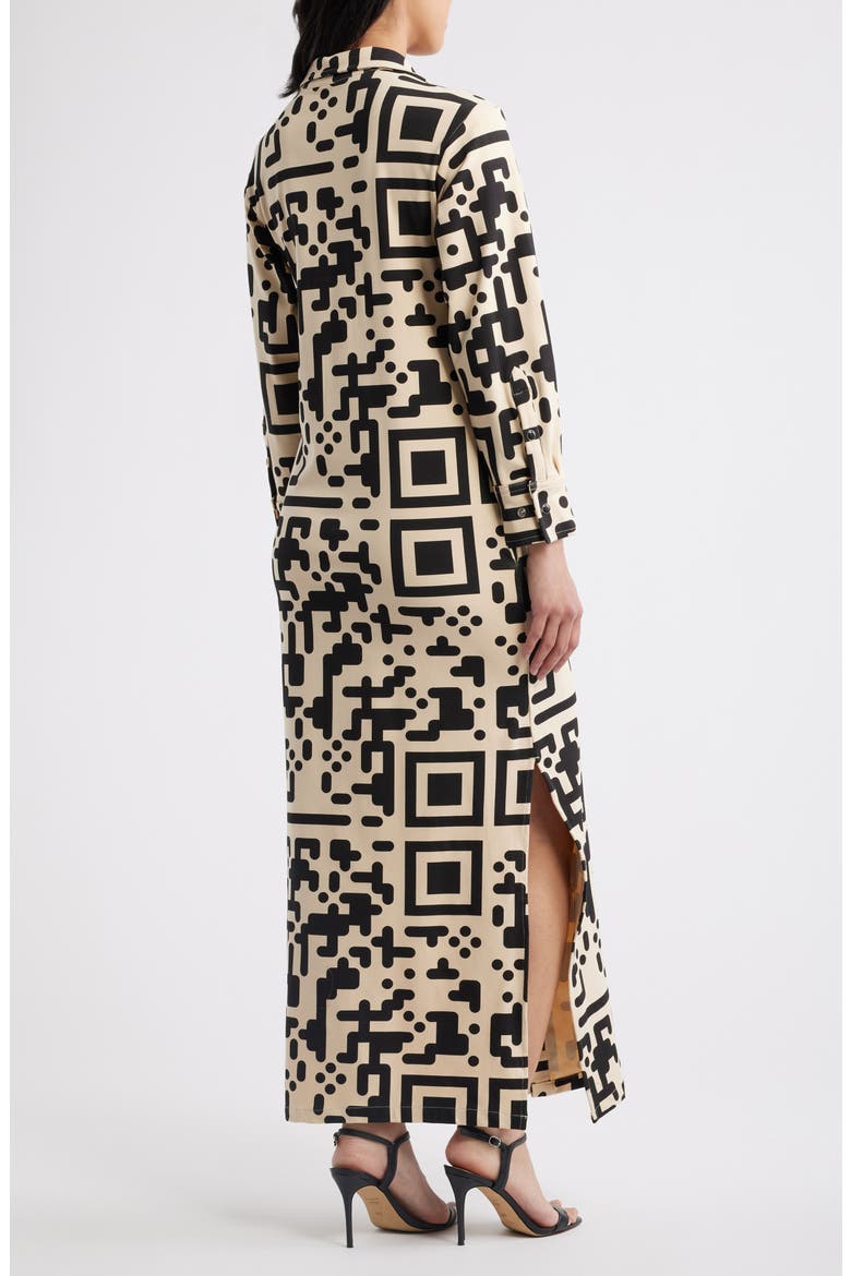 QR Print Front Snap Midi Dress, Alternate, color, BEIGE