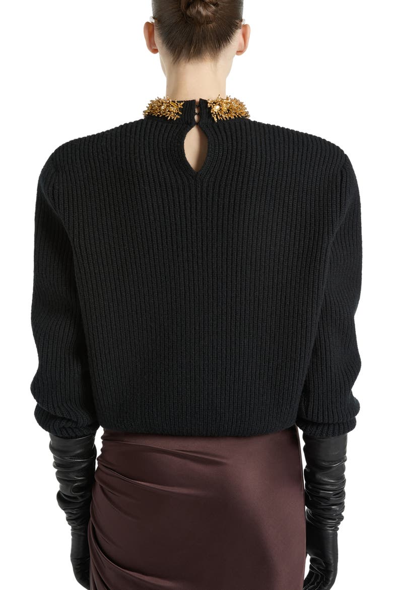 Cashmere Jumper with Removable Embroidered Trim, Alternate, color, black