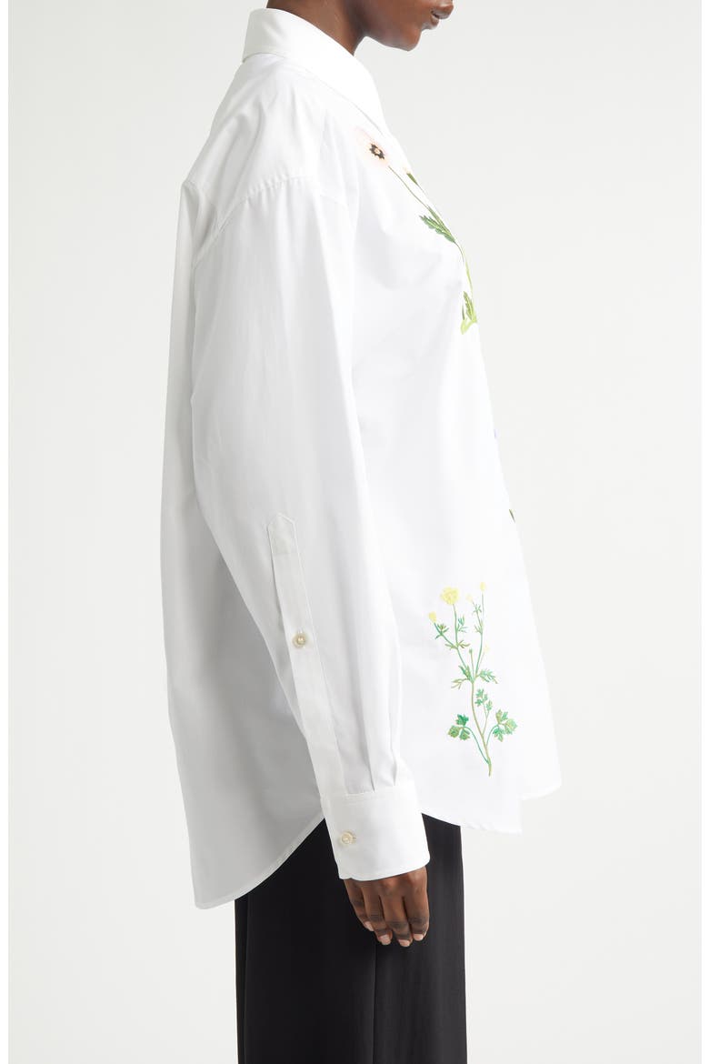 Floral Embroidered Cotton Oxford Button-Up Shirt, Alternate, color, PURE WHITE