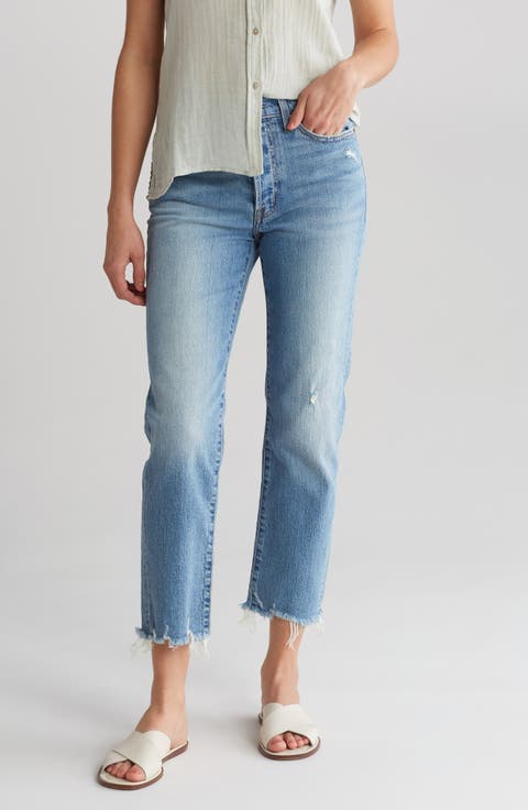 Charlie High Waist Frayed Ankle Straight Leg Jeans