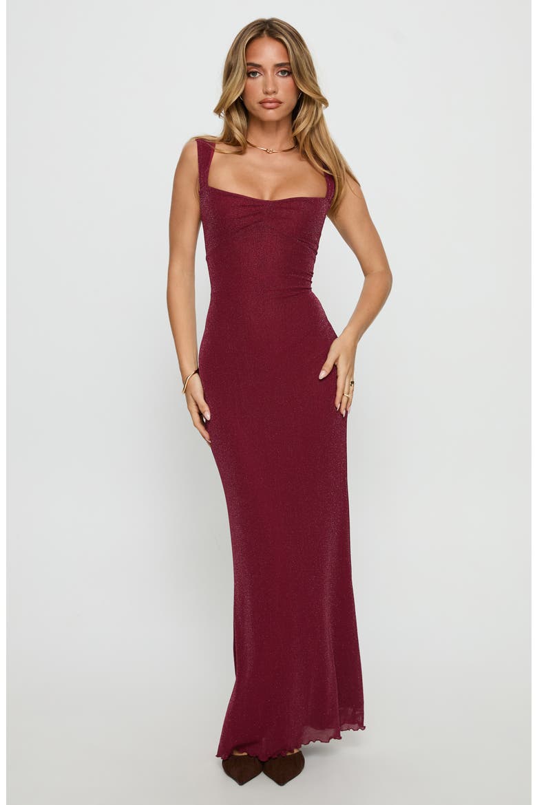 Crisanto Sparkle Lace-Up Gown, Alternate, color, BURGUNDY