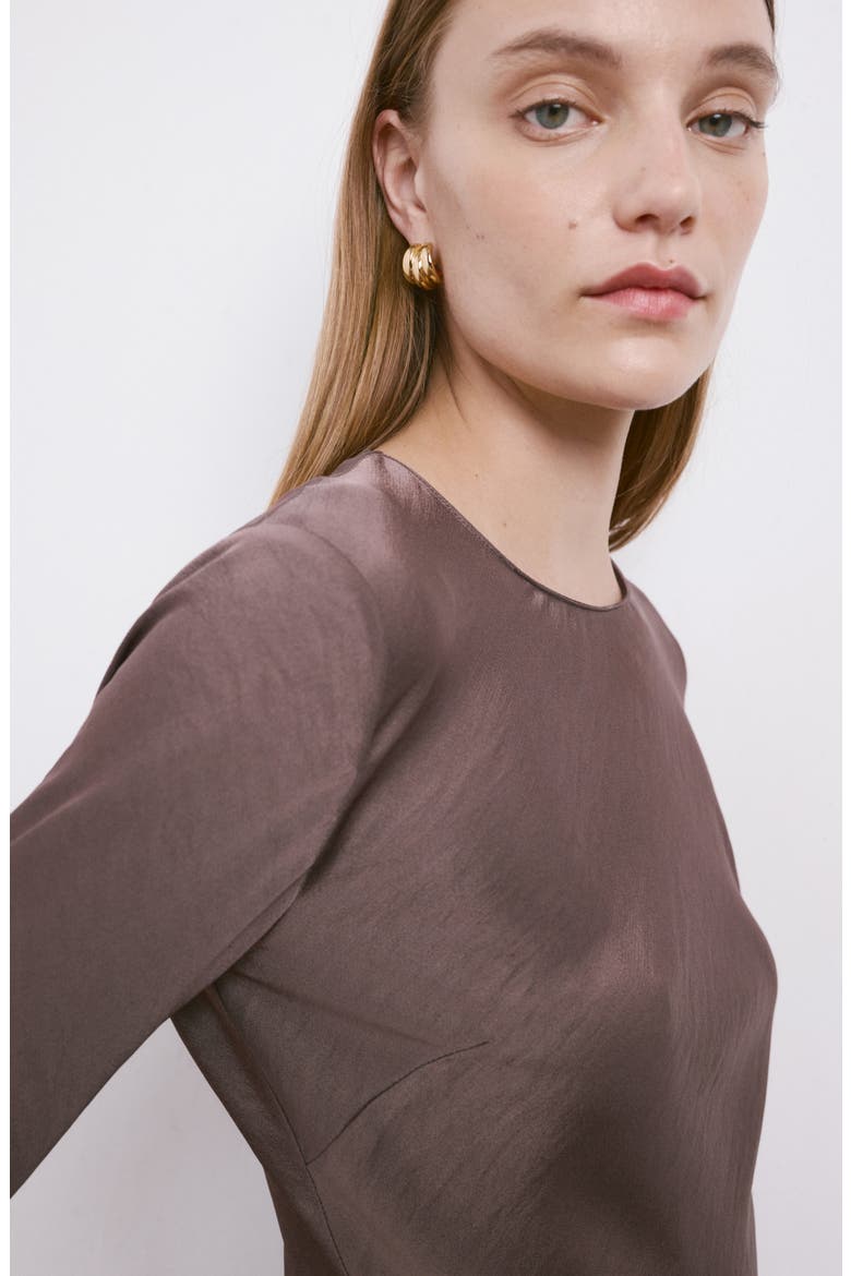 Long Sleeve Textured Satin Midi Dress, Alternate, color, LIGHT/ PASTEL PURPLE