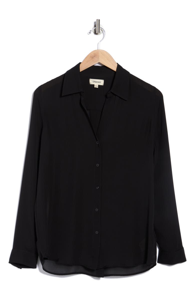 L'AGENCE Nina Long Sleeve Button-Up Silk Shirt, Alternate, color, Black