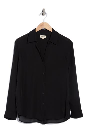 L'agence Nina Long Sleeve Button-up Silk Shirt In Black