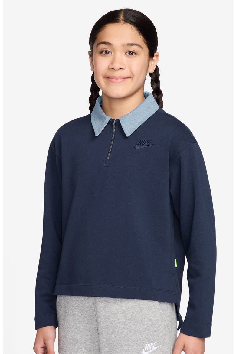 Kids' Sportswear Long Sleeve Cotton Half Zip Polo, Main, color, MIDNIGHT NAVY/ MIDNIGHT NAVY