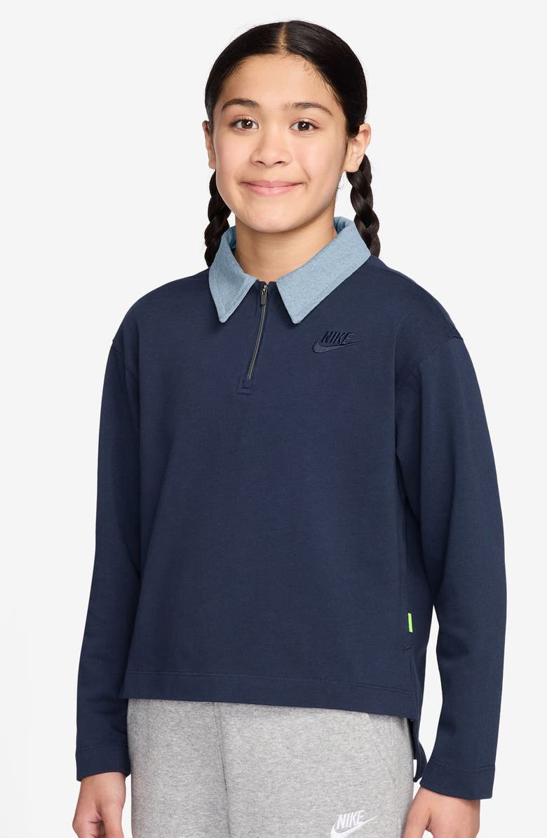 Nike Kids
 Sportswear Long Sleeve Cotton Half Zip Polo, Main, color, Midnight Navy/ Midnight Navy