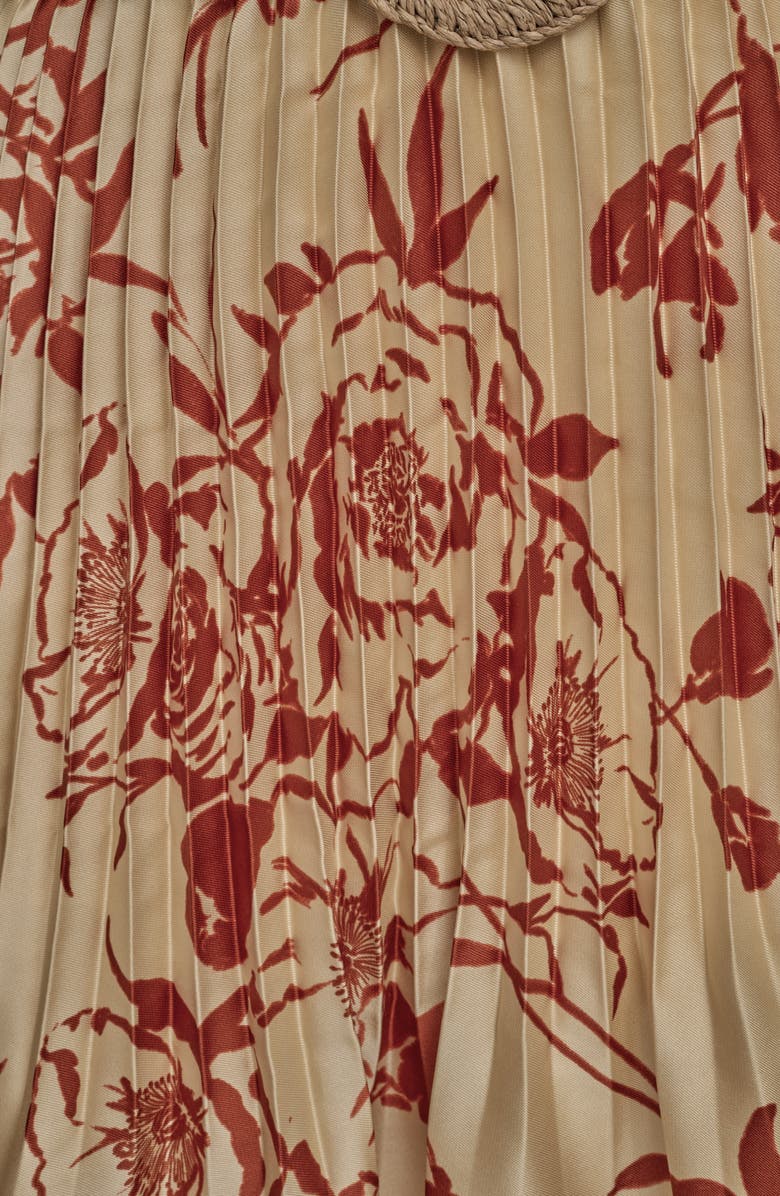 Donna Karan New York Floral Sleeveless Belted A-Line Midi Dress, Alternate, color, Cinnamon/ Beach