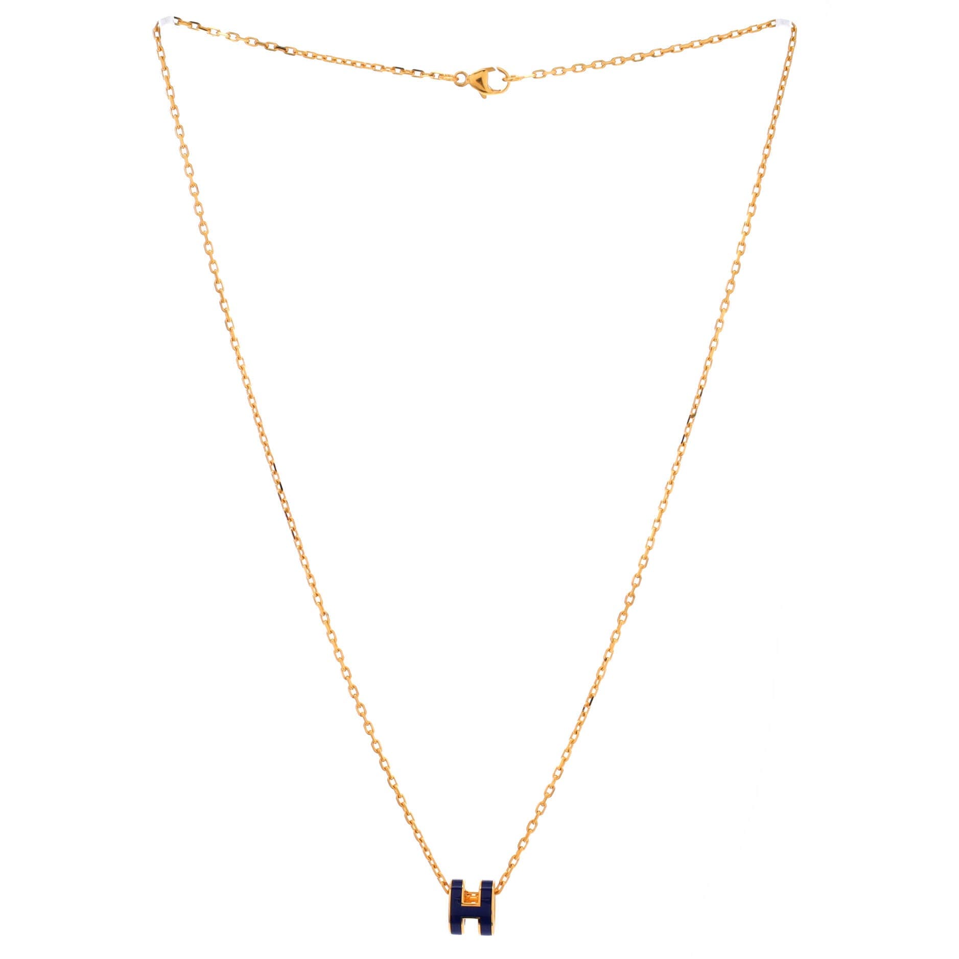 Pre-Owned Hermes Pop H Pendant Chain Necklace Metal and Enamel Mini, Alternate, color, Blue