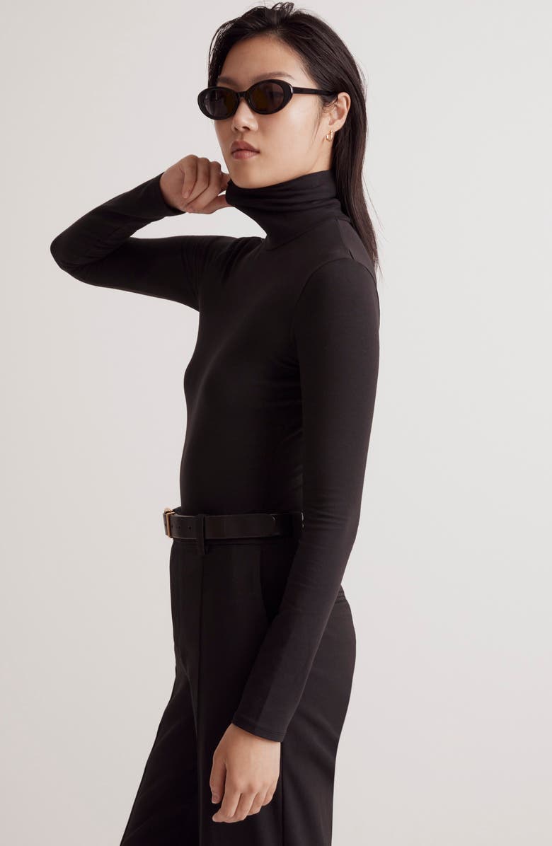 Madewell Turtleneck Thong Bodysuit, Alternate, color, True Black