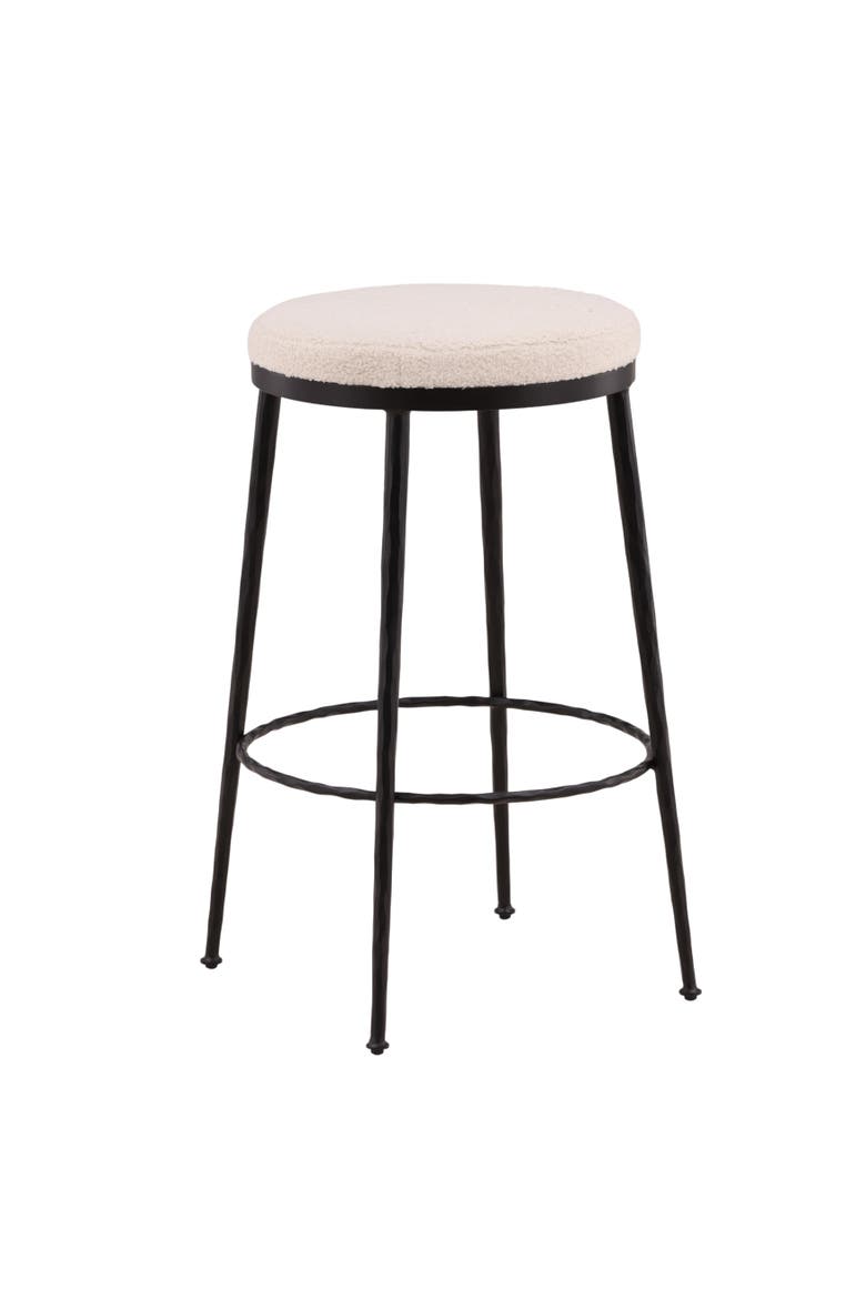 Willa Bouclé & Iron Bar Stool, Main, color, Ivory