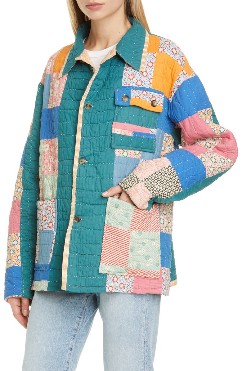 Bode One of a Kind Reworked Quilt Floral Nine Patch Workwear Jacket, Alternate, color,