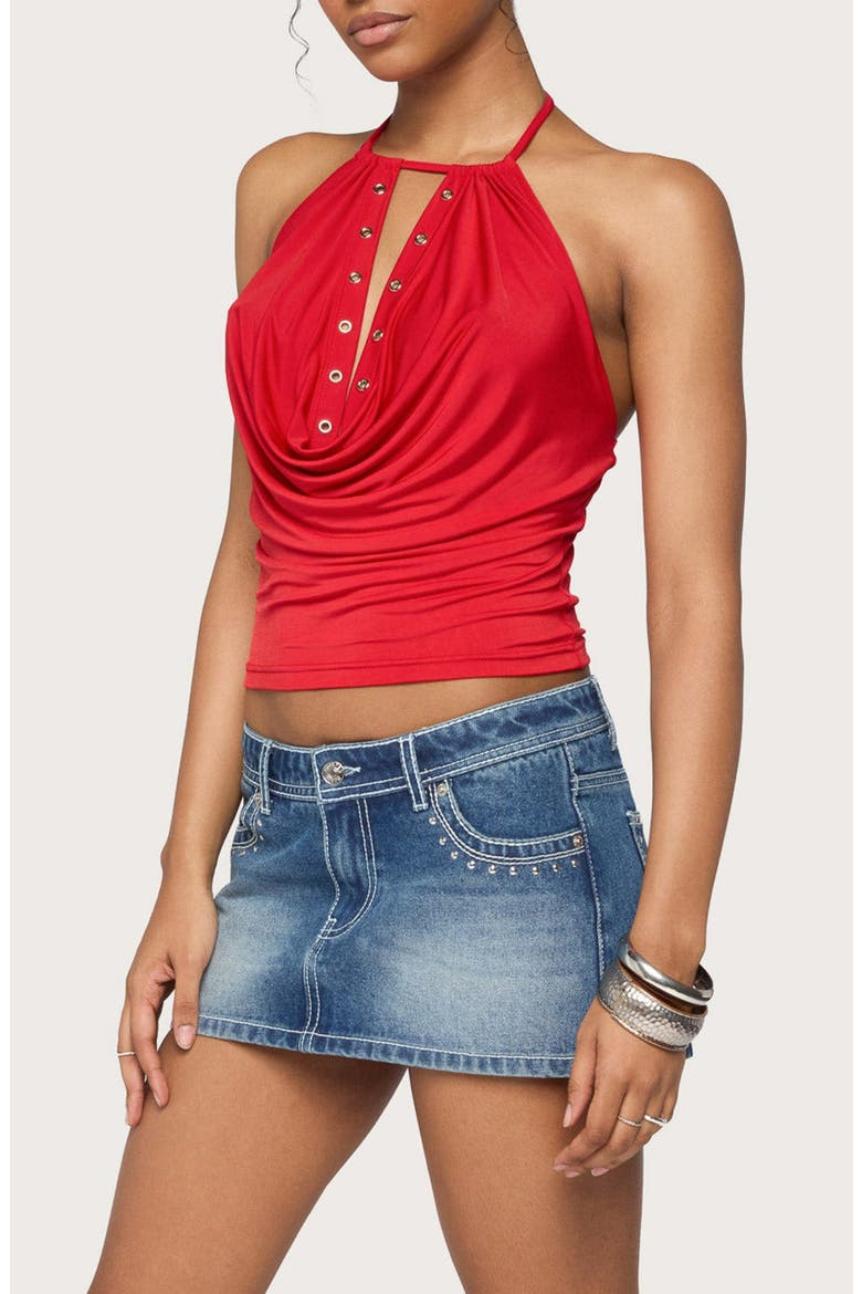 Sania Grommet Cutout Halter Top, Alternate, color, RED