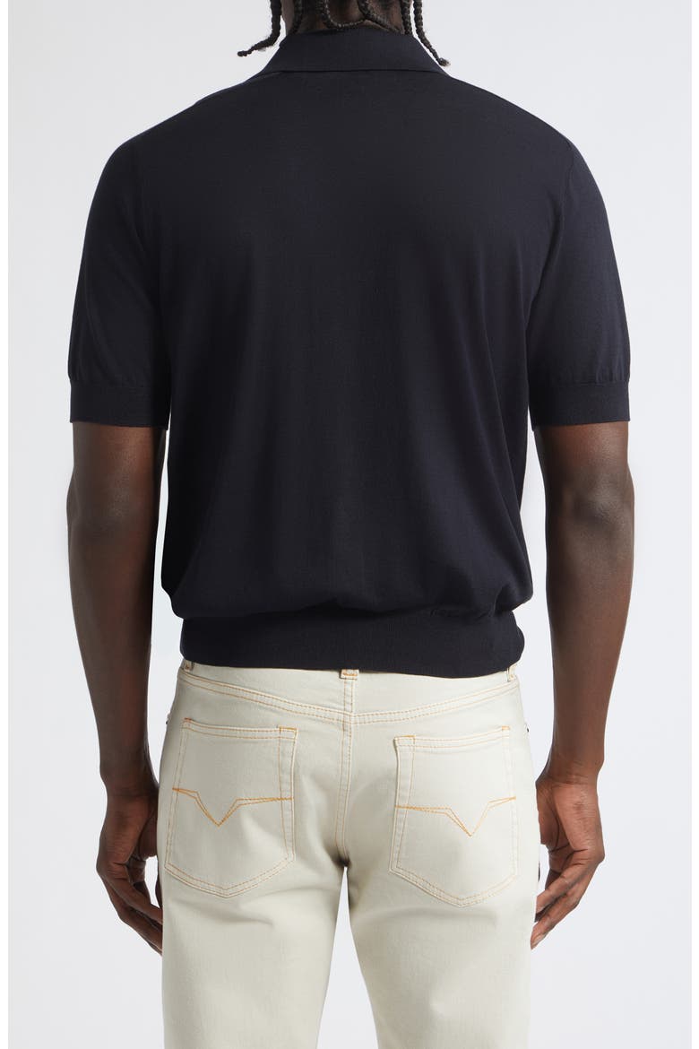 Greca Stitch Short Sleeve Cardigan, Alternate, color, NAVY
