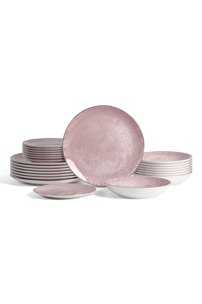 Onyx 24-Piece Dinnerware Set Porcelain, Service for 8, Main, color, Pink and Gold