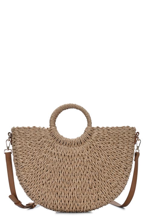 Ring Handle Straw Crossbody Bag