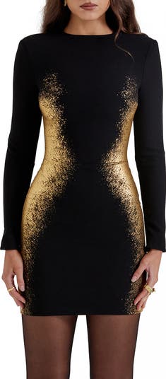 Domenica Foil Long Sleeve Minidress