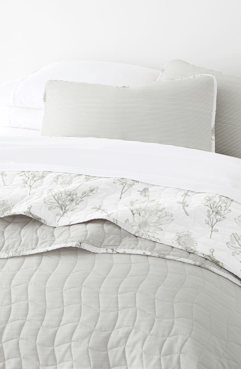 HOMESPUN Pattern Reversible Quilt & Sham Set, Alternate, color, Light Gray