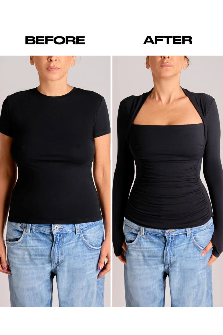 Mega Sculpting Ruched Long Sleeve Top, Alternate, color, Black
