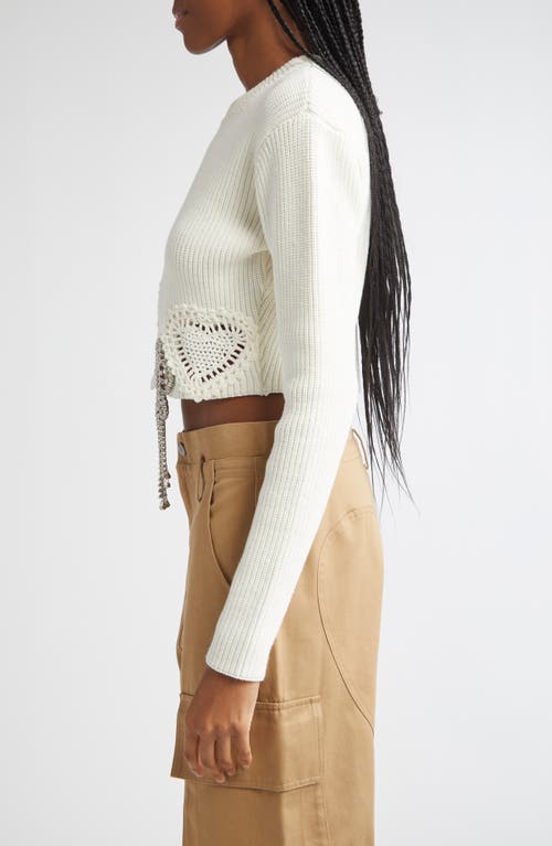 Area Crystal Crocheted Flower Cropped Sweater In Neutral