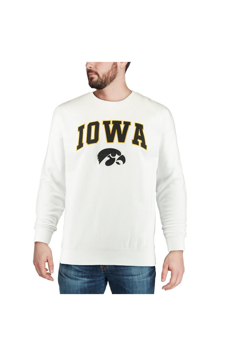 COLOSSEUM Men's Colosseum White Iowa Hawkeyes Arch & Logo Crew Neck Sweatshirt, Alternate, color, White