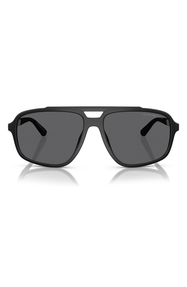 Emporio Armani 59mm Pilot Sunglasses, Main, color, Matte Black / Grigio Polar