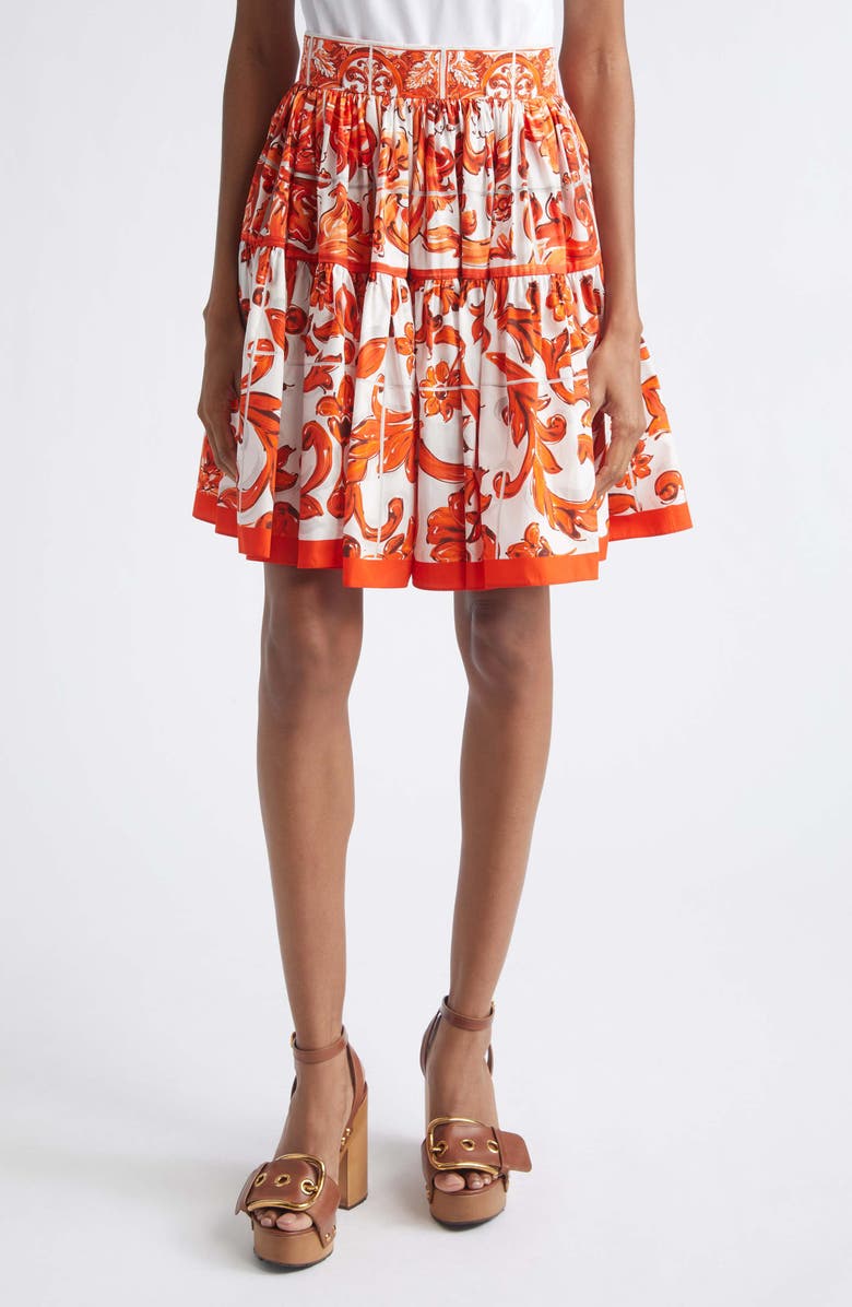 Dolce&Gabbana Majolica Print Cotton Poplin Miniskirt, Main, color, S9000 Variante Abbinata