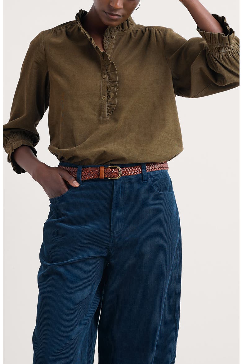 Feather Star Ruffle Corduroy Top, Main, color, LAUREL