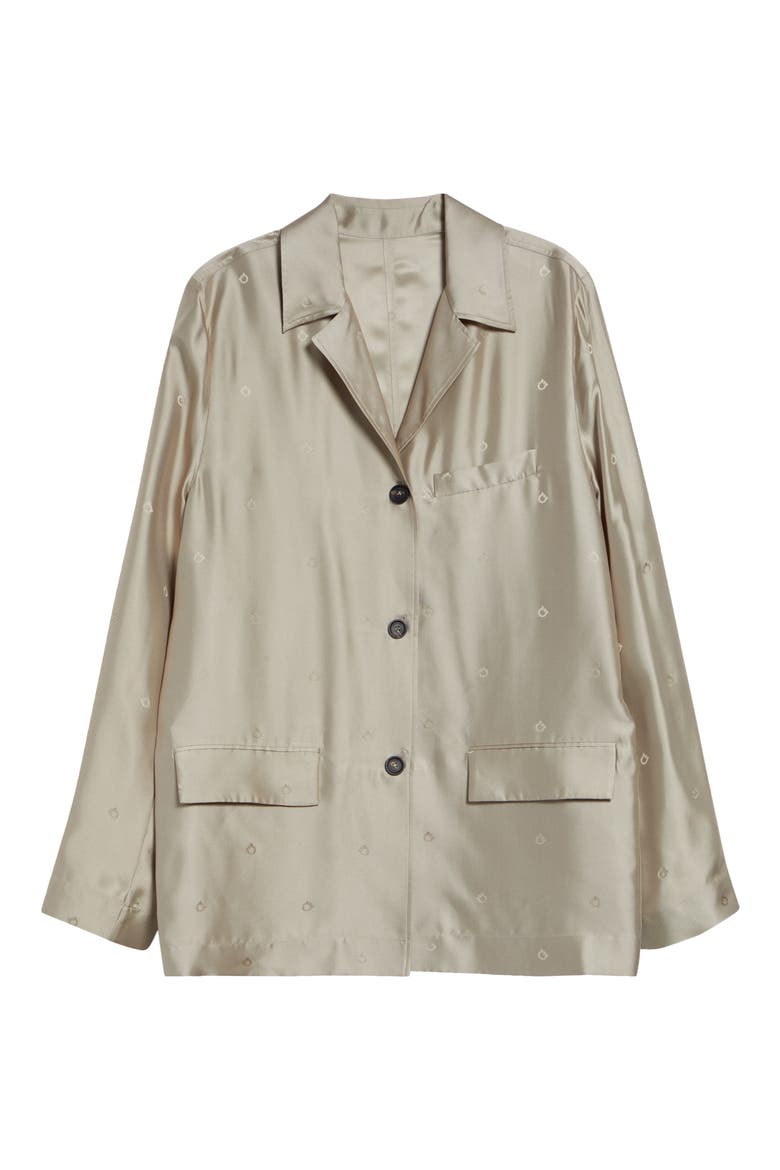 Gancini Jacquard Silk Jacket with Fringe Sash, Alternate, color, SAFARI
