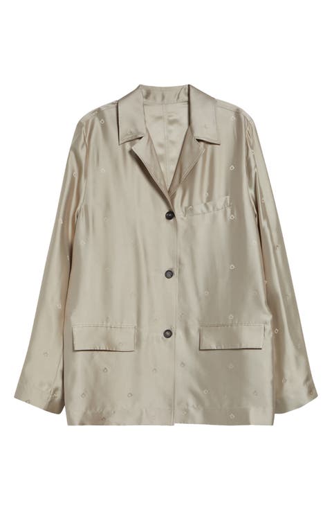 Gancini Jacquard Silk Jacket with Fringe Sash