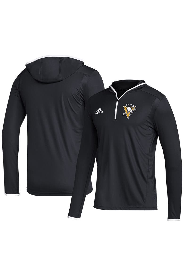Men's adidas Black Pittsburgh Penguins Team Long Sleeve Quarter-Zip Hoodie T-Shirt, Alternate, color, Black