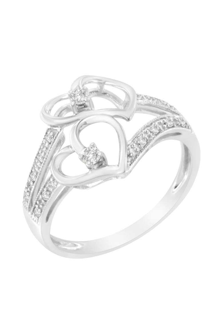 14KT White Gold 1/10 cttw Diamond Twin Heart Ring, Alternate, color, White