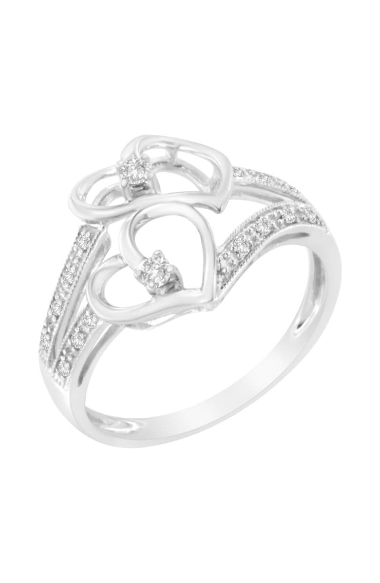 Haus of Brilliance 14KT White Gold 1/10 cttw Diamond Twin Heart Ring, Alternate, color, White